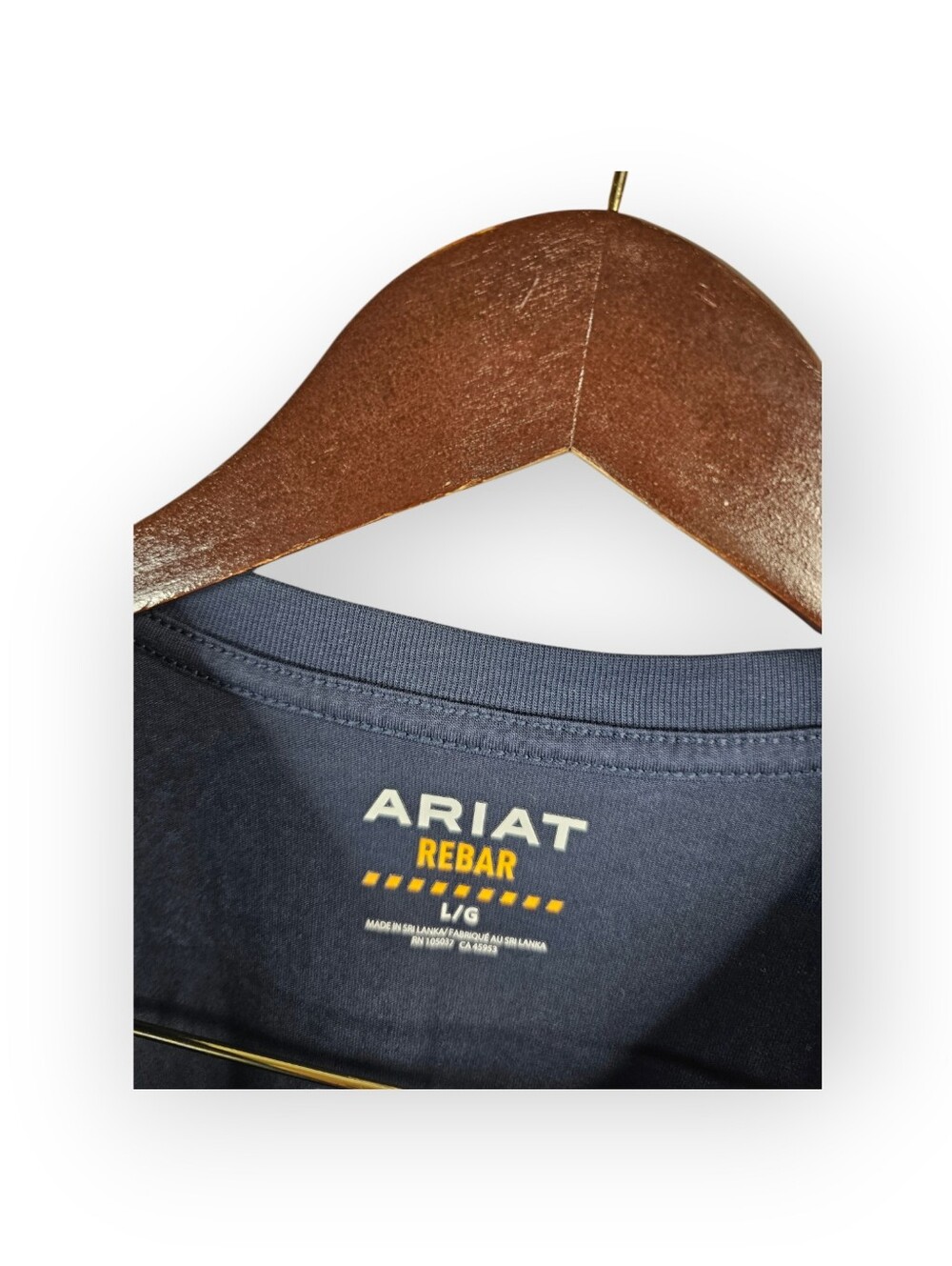 Ariat Rebar Long Sleeve Pocket Work Shirt Men's Large Navy Blue Logo Tee - Picture 4 of 5